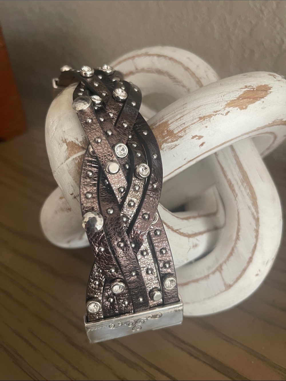 Studded Braided Metallic Brown Accent Bracelet